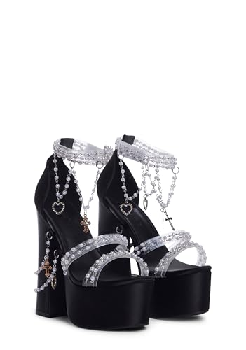 Dolls Kill Holy Revelation Platform Heels by Sugar Thrillz, Velvet Heels with Pearl Beads & Adjustable Straps3