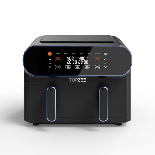 TOPZEE 11-QT Large Air Fryer, 8-in-1 XL Airfryer with Flex Basket, Preheat Air Fry, Roast, Broil, Bake, Reheat, Dehydrate, French Fries Dishwasher Safe, w/Blue Border Blue Extra Large