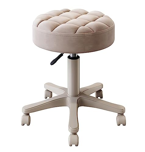 Taburetes de bar, taburetes de bar, taburete de bar redondo con ruedas giratorias de 360°, silla rodante, asiento de piel sintética beige, silla de bar ajustable, taburetes de bar (A 4153 cm)