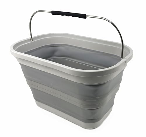 SAMMART 20.8L (5.49 Gallon) Collapsible Rectangular Handy Basket/Bucket (Grey/Dark Grey)