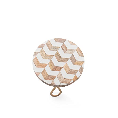 Image of CASADECOR Zic-Zac Wood & Metal Pizza Cake Stand Pack of 1 (Multi, Diameter-8 Inch)
