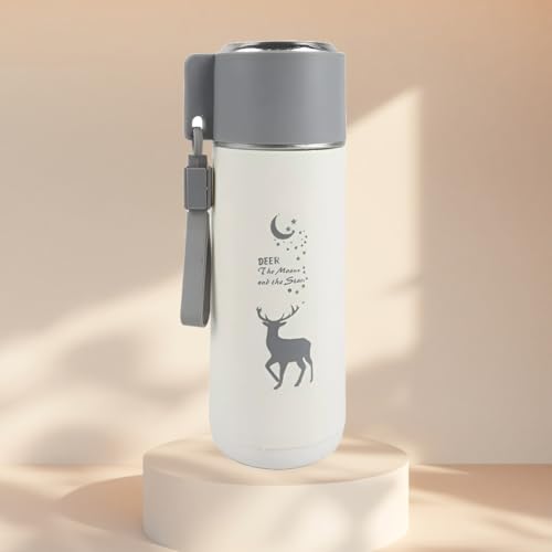 Image of Kid 450ml Water Bottle School Bottle, Cold Insulation, Leak proof & Break-proof, Kids Bottle, Easy to Carry Deer Print Water Bottle for Picnic, Office, Water Bottles with Steel Cap (White)