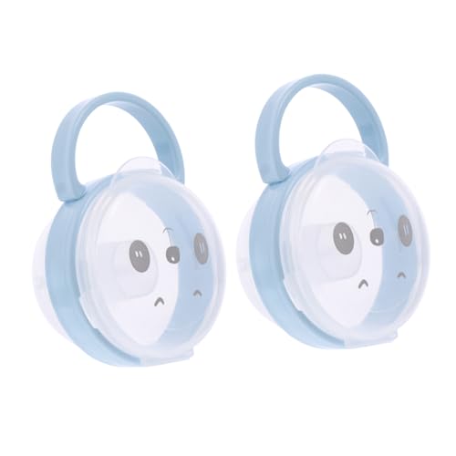 TOYANDONA 2個おしゃぶり収納ボックス 漫画風デザイン 素材 軽量 小型 ハンドル付き 持ち運び便利 おしゃぶり保護ケース ベビーカー掛け可 清潔保管