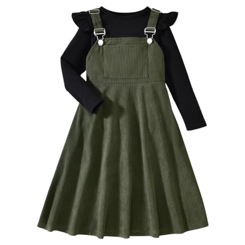 Image of HIHA Little Girls Adjustable Corduroy Pinafore Overall Dress Set Size 6-12