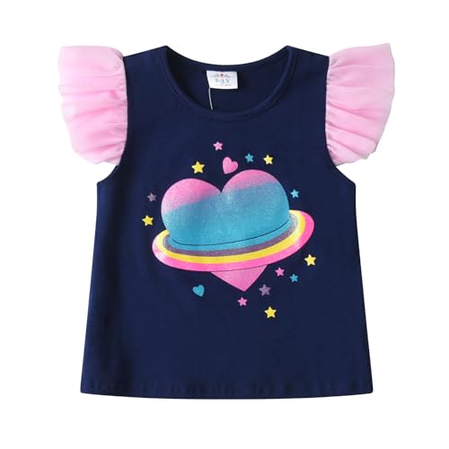 Image of VIKITA Girls T Shirt Cotton Crewneck Ruffle Short Sleeves Summer Casual Tee for Toddler Girl Tops