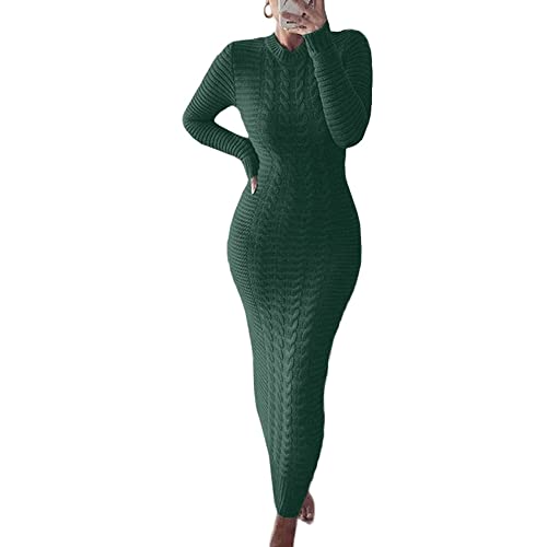 Image of chouyatou Women's Sexy Crewneck Long Sleeve Cable Knit Bodycon Maxi Pullover Sweater Dress