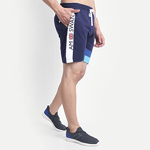 Image of AM SWAN Mens Premium Cotton Colourblocked Printed Stylish Comfort Knee Length Shorts