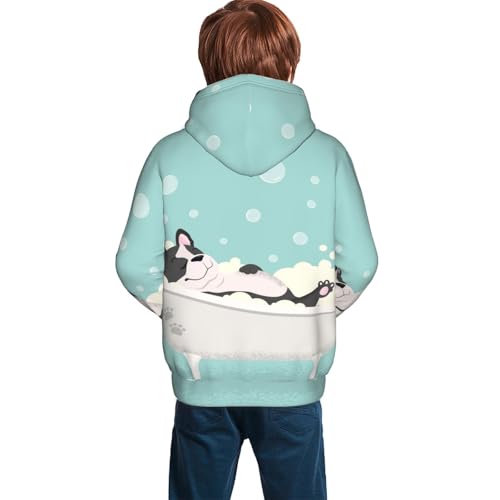 French Bulldog Taking a Bath Kid Hoodies Boys Sweatshirts Girls Pullover with Pocket4