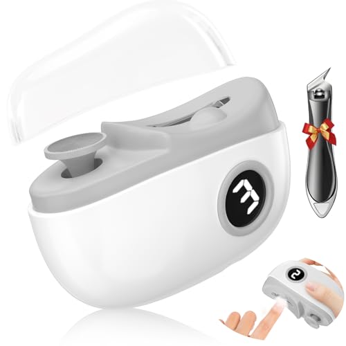 Elektrischer Nagelknipser 2026 Neu Elektrischer Nagelschneider 3 Geschwindigkeiten Stumm mit Polieren mit LED Nageltrimme Automatischer Nagelknipser Electric Nail Clippers für Fußnägel Trimmer-Weiß