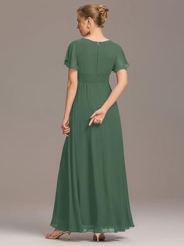 Image of Ever-Pretty Women's Spring Elegant Round Neck Short Sleeve Chiffon Empire Waist Floor Length Formal Dresses Bridesmaid Dress