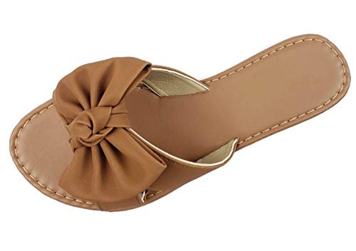 Image of Tiara Women's Sandals Slip On Slide Flat with Twist Knot Bow