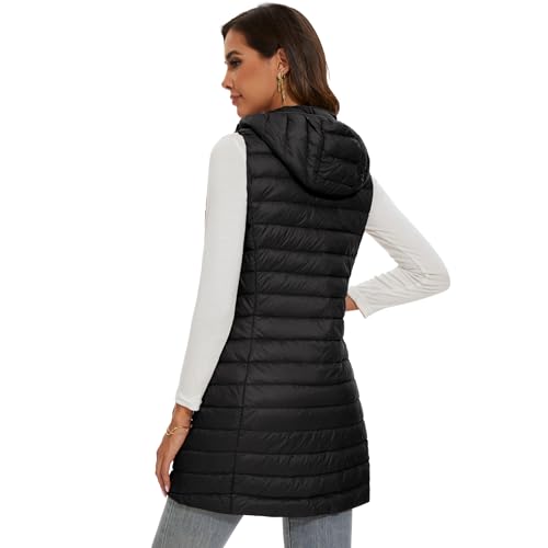 Long Puffer Vest with Hood Lightweight Down Vest Women Sleeveless Puffer Jacket Zipper2