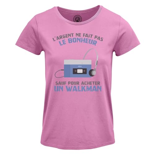 T-shirt femme col rond radio cassette vintage en coton