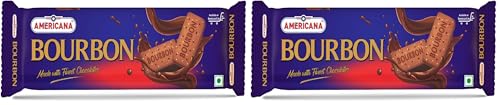 Image of Americana Premium Bourbon Chocolate Sandwich Biscuits, 150g x 8Packets - Rich Creamy Filling, Crispy Cocoa Biscuits, Vegetarian Tea Time Snack Pack Of 16