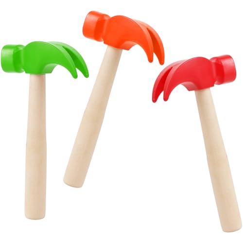 Image of Fowecelt 3 Pack Wooden Hammer Toys Simulation Hammers Maintenance Tools Educational Toys for Kids Birthday Party Games Supplies
