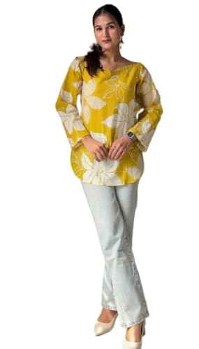 Image of Women's Short Kurti in Multicolor Rayon Cotton Blend | Ladies Ethnic Tunic | Office