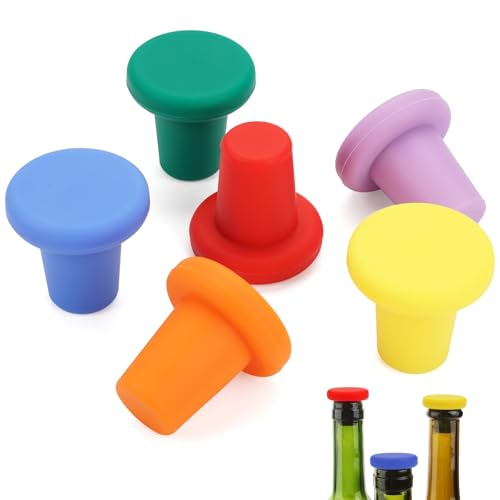 6 Pièces Bouchon Silicone Bouteille, Bouchon de Vin en Silicone Colorées Réutilisables