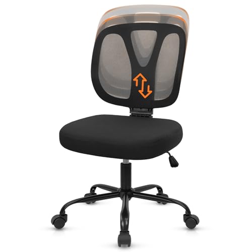 Image of CLATINA Armless Home Office Chair, 360 Swivel Rolling Desk Chair with Lumbar Support and Wheels, Adjustable Height Mesh Back Small Ergonomic Computer Task Chair for Conference Waiting, Black