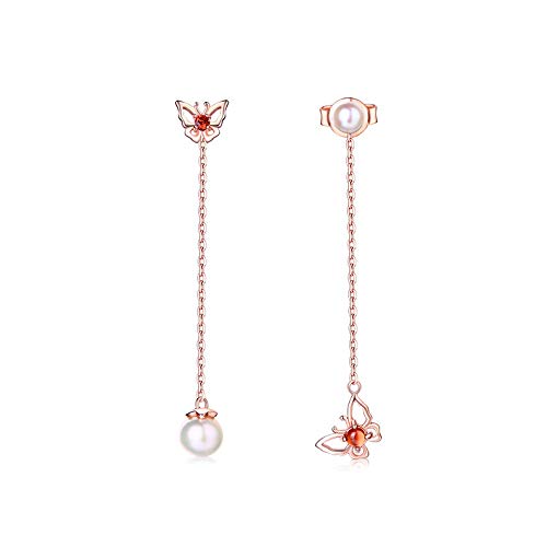 Boucles d'oreilles papillon longues asymétriques en argent S925 perles et grenat