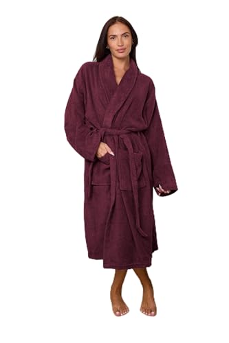 GC GAVENO CAVAILIA Terry Bathrobe Men Women | Shawl Collar Flannel Bath Robes for Men Ladies | Terry Towelling Dressing Gowns Womens Bath Robe Spa Hotel Nightwear Burgundy
