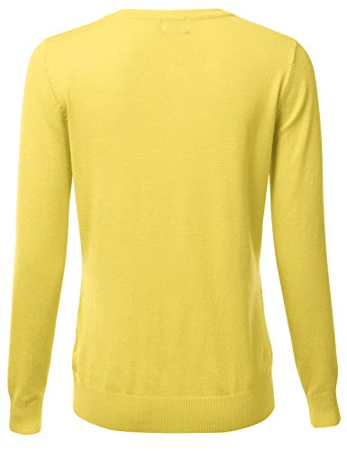 Floria Women's Button Down Crew Neck Long Sleeve Soft Knit Cardigan Sweater Yellow M #TOP2