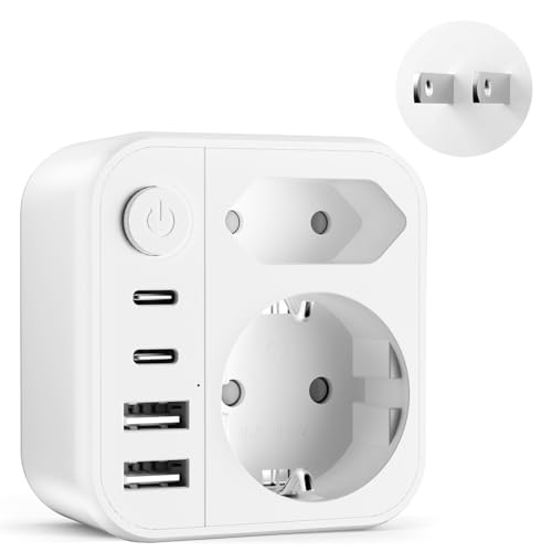 6 en 1 Adaptateur Prise Japon, 2500W Adaptateur de Voyage Japon avec 2 USB C et 2 USB A,Connecteur Schuko vers Type A pour USA, Chine,Canada,Thaïlande, J-apon