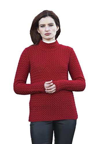 Aran Crafts Ladies Trellis Design Sweater, 100% Merino Wool, Made in Ireland, CR5140-XS-RED Cover