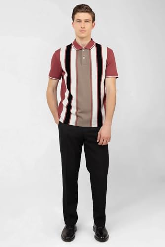 Image of SANE ORIGINALS Textured Polo T-Shirt for Men in Vertical Stripes || Old Money Polos for Men