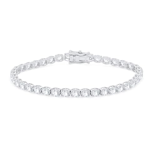 14K White/Yellow Gold Over 925 Sterling Silver 6 Carat Round Cut Moissanite Tennis Bracelet For Women & Men Bracelet, Size Available- 6.75