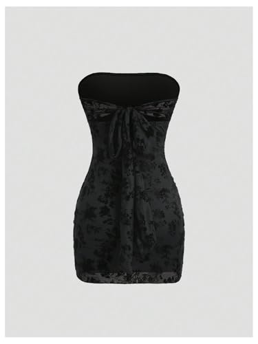 Floerns Women's Floral Mesh Strapless Tube Dress Bow Tie Back Bodycon Mini Dresses2