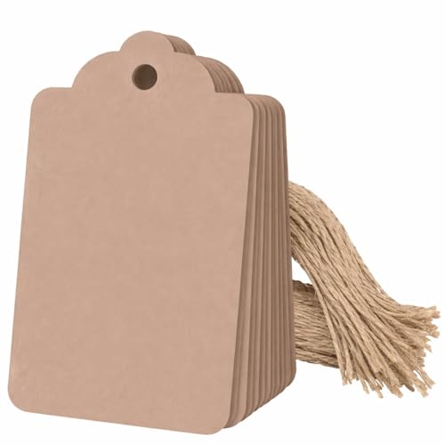 Image of CVANU 150pcs Premium Color Tag Blank Hanging with Pre-Punched Hole Tags for DIY Crafts, Gift Wrapping, Labelling & Writable Decorative Tags for All Occasions (2.85in X 1.7in) Light Brown1