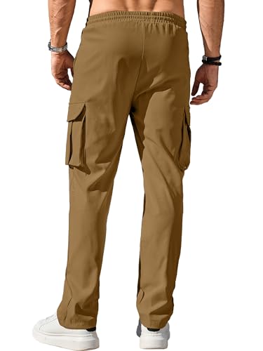 Image of Comdecevis Men's Casual Cargo Pants Workout Joggers Stretch Sweatpants Hiking Drawstring Tactical Pants with Multi Pockets