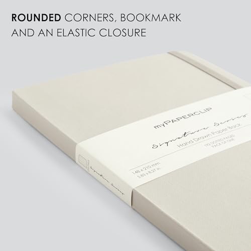 Image of myPAPERCLIP Signature Series A5 Unruled Notebook | 192 Pages, 90 GSM Recycled Paper, Soft Cover, A5 (5.83 x 8.27 in) | Flat Lay | Bookmark & Elastic Closure | Grigio