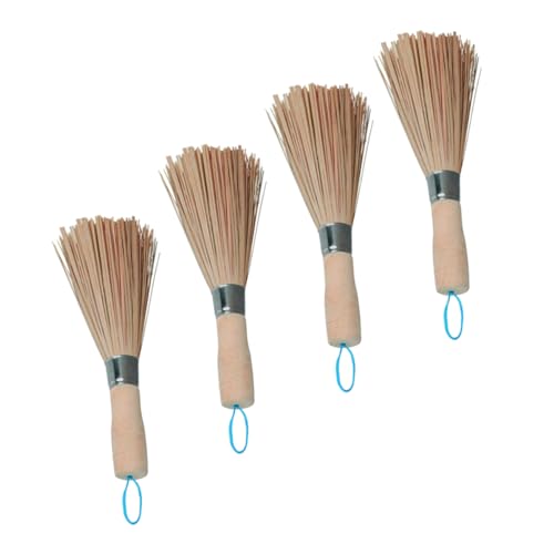 Unomor Reusable Pot 4 Pack Bamboo Handle Non-burrs Easy to Wash for Kitchen Cleaning and Dishwasher