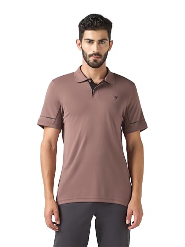 Image of TECHNOSPORT Men's Solid Slim Fit Polo Collar T-Shirt TECHNOCOOL+ Half Sleeve Button Polyester for Gym Running Workout UPF50+ Anti Odour
