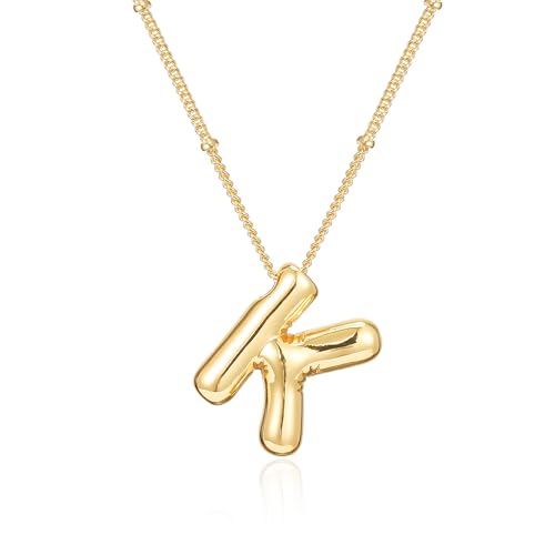 ESENY Gifts for Women,Bubble Letter Necklace Gold,14K Real Gold Plated,Initial Necklaces...