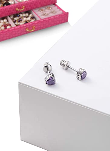 Earrings For Girls, Heart CZ Birthstone Hypoallergenic Earrings for Girls, Stud Screw On Safety Backs, Stainless Steel Ultra Sensitive Ears Post For Kids, Toddlers, Little Girls, Teens3