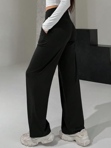 Women Casual Lightweight Pants Long Wide-Leg Pants with Cross High Waist2