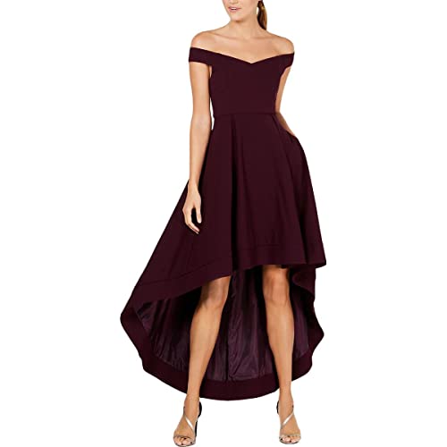 Calvin Klein Women's Sweetheart Off-The-Shoulder High Low Gown, Aubergine, 4