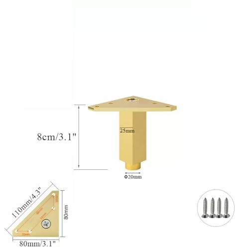Patas de mesa para cafe de aluminio dorado, soportes regulables cuadrados de 4 piezas 3