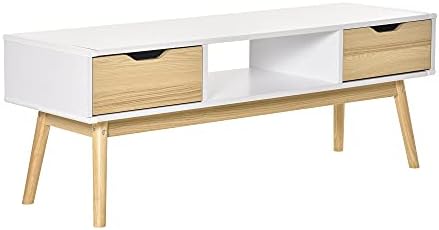 HOMCOM TV Stand Cabinet Unit for TVs up to 50 Inch with 2 Drawers and Storage Compartment Entertainment Console for Living Room