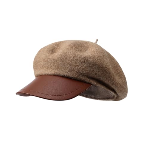 Béret pour femme rétro chic en cuir marron une pièce de qualité pour l'hiver