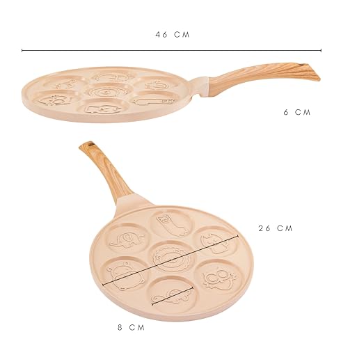 Miniatura 3 de Erreke Sarten Para Tortitas, Frigideira Panquecas, Todo Tipo De Cocinas E Inducción, Doble Capa Antiadherente Diseño Animalitos, Mango Tacto Suave, 7 Tortitas O Crepes, 26 Cm Color Beige