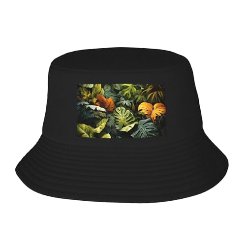 Cómodo sombrero de pescador con hojas de palma de la selva tropical con protección solar de doble capa, fácil de llevar, adecuado para diversas actividades al aire libre, color negro