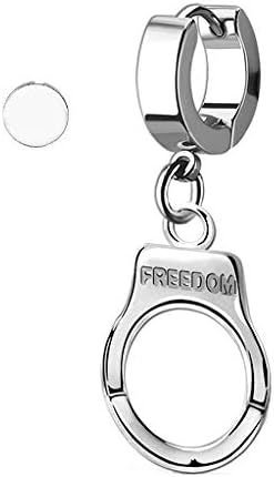 Dangling Handcuff Huggie Hoop and Illusion Plug Stud Silver Tone Stainless Steel Earrings image 2