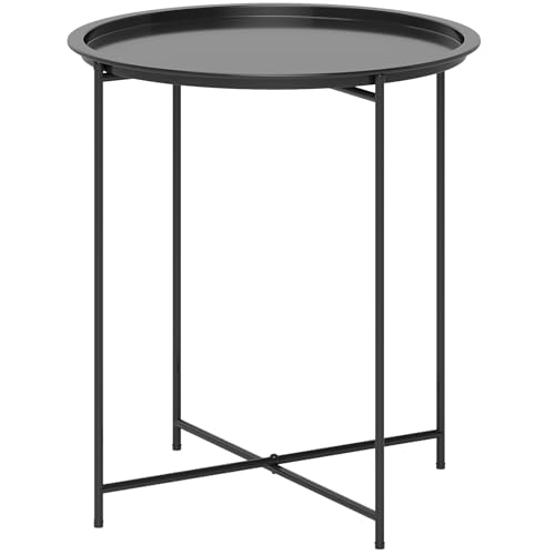 Outsunny 46cm Round Small Garden Table with Removable Tray and Folding Legs, Metal Garden Side...