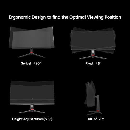 KTC 34 Inch Ultrawide Curved Gaming Monitor, WQHD 3440x1440 165Hz 1ms(MPRT), 1500R Curved Monitor 21:9, Adaptive Sync, HDMI Display Port, Height/Tilt/Swivel/Pivot Adjustment, PC Monitor Gamer by KTC - Used condition - Image 8