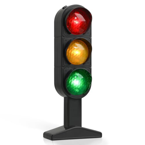 Kisangel 20cm Simulierte Ampel Spielzeug mit Licht Kinder Verkehrsampel Modell für Früherziehung & Rollenspiele LED Signallampe für Klassenzimmer Sandtisch Plastik Schwarz