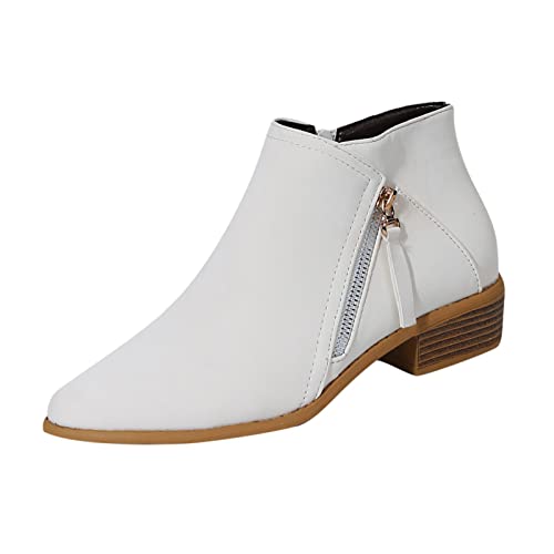 ROMIDA Bottes Classiques Femme Bottines Plates à La Mode Bottes Courtes D'Hiver Et D'Automne Femmes Bottine Bottes Chelsea Femme Bottines à Talons Dame Bottines, Blanc, 38 EU Cover