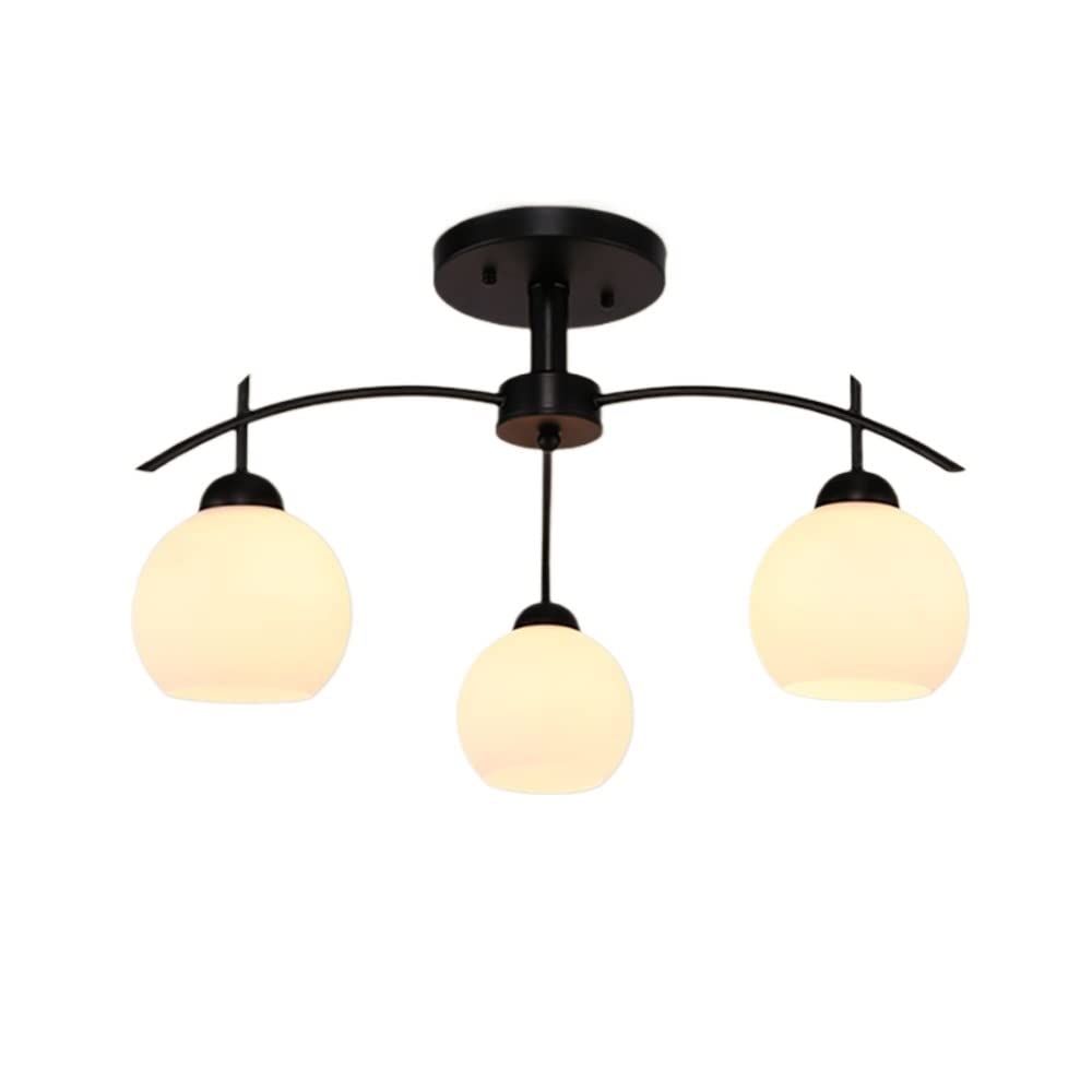Lustre industriel noir rétro avec abat-jour verre blanc pour salon et chambre